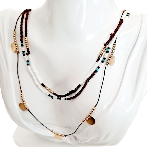 💖 2/$30 Boho indie sleeze multi layered gold charm beaded hippie necklace - Picture 8 of 15